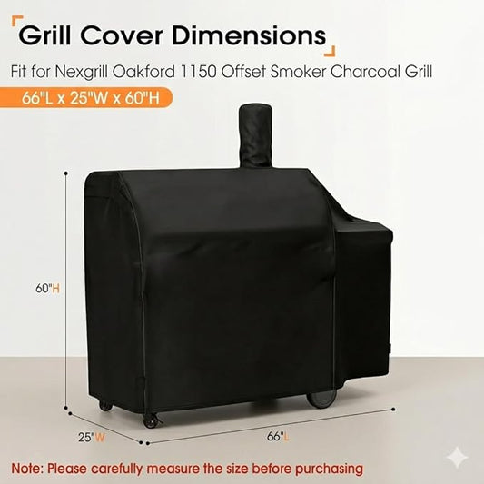 Grill Cover for Nexgrill 810-0071 Oakford 1150 Reverse Flow Offset Smoker Charcoal Grill, Waterproof Outdoor BBQ Griddle Cover, Fade-Resistant UV Resistant All Weather Protection