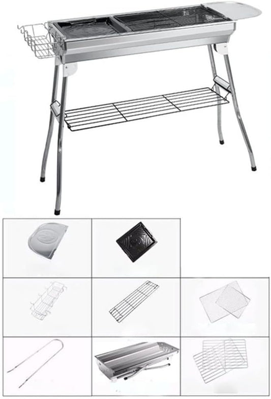 Portable BBQ Grill Stainless Steel Charcoal Barbecue Grill Folding Camping Grill Makes Juicy Lamb Shish Kebab, Shashlik, Spiedini Skewer for Outdoor Camping Grilling Picnics Cookouts Party ( Size : Hi