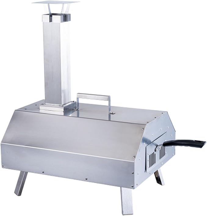 Outdoor Pizza Oven,Portable Wood Cooking Pizza Maker with 12" Cooking Surface,Baking Tray&Intergrated Thermometer for Backyard, Patio, Camping (Stainless Steel) 30.1 * 15.6 * 26.8inch