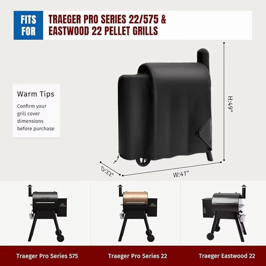 SHINESTAR Grill Cover for Traeger Pro Series 575/22, 600D Heavy Duty Waterproof Wood Pellet Smoker Cover with Zipper & Drawstring, Pellet BBQ Cover for Traeger Lil Tex Elite, Eastwood & Z Grills 550B