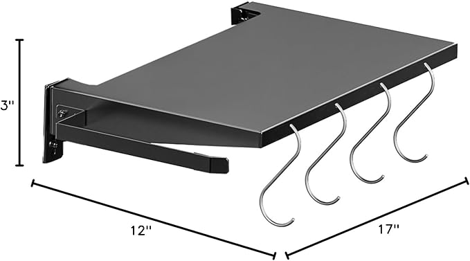 Foldable Griddle Side Shelf for Blackstone 28" Griddle, Grill Accessories with Paper Towel Holder, 4 Hooks, Grill Caddy Shelf for Blackstone Grilling Accessories