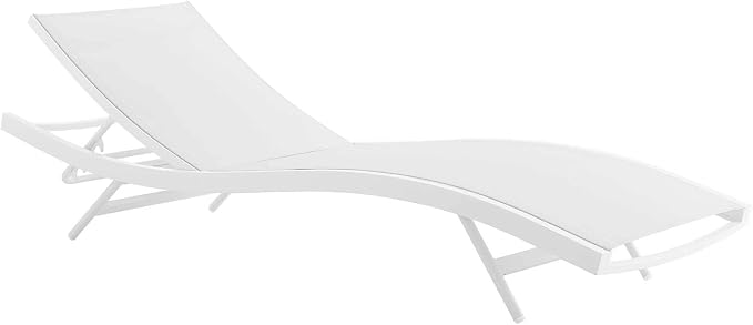 Modway Glimpse Aluminum Mesh Outdoor Patio Poolside Deck Chaise Lounge Chair in White White