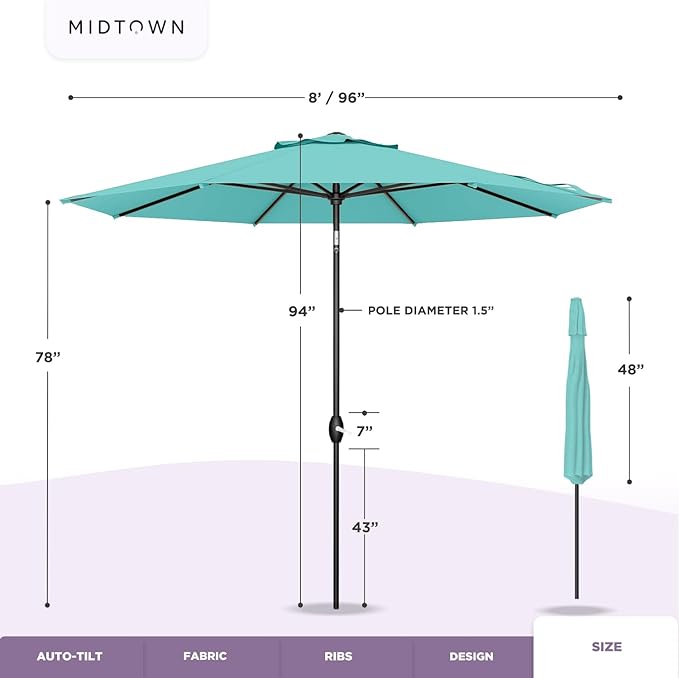 Midtown Umbrellas The Lean Patio Umbrella (Terylast Fabric - Cherry, 8 Foot)