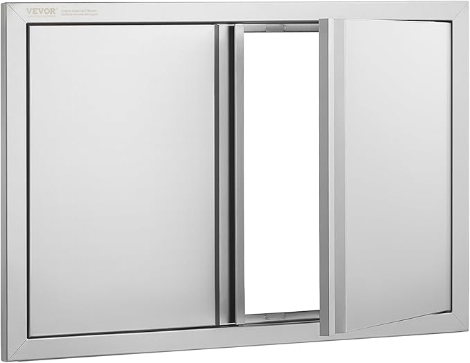 VEVOR Double Outdoor BBQ Kitchen Door, 28" W x 19" H Inch, Stainless Steel Flush Mount Vertical Door with Recessed Handles for Grilling Station