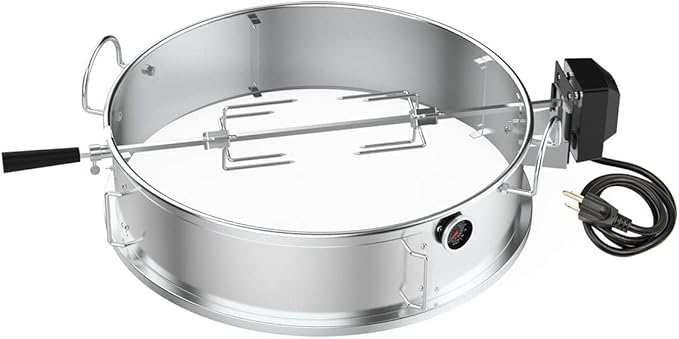 onlyfire Stainless Steel Multi-purpose Rotisserie and Pizza Combo Kit for Weber 22-Inch Kettle Charcoal Grills - Include Pizza Peel and Pizza Stone