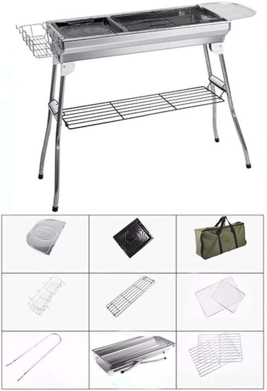 Portable BBQ Grill Stainless Steel Charcoal Grill Folding Camping Grill Makes Juicy Lamb Shish Kebab, Shashlik, for Camping And Cookouts,High end with storage bag
