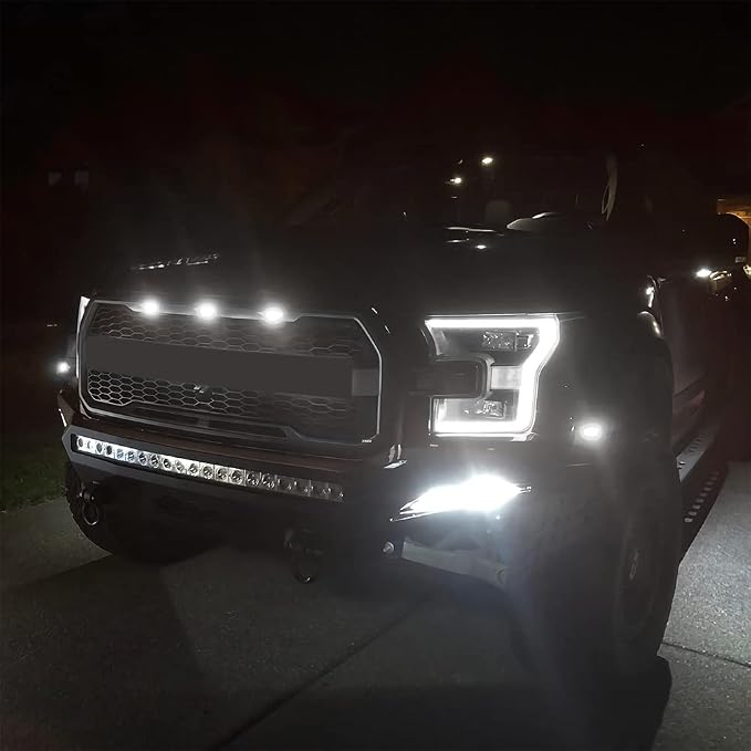 AUXLIGHT Car Accessories, 3PCS LED Grille Lights with Fuse & Wire, Compatible 2004-2019 for-d F150 Raptor Style Aftermarket Grill, 2013-2018 R-am 1500 Grill (White)