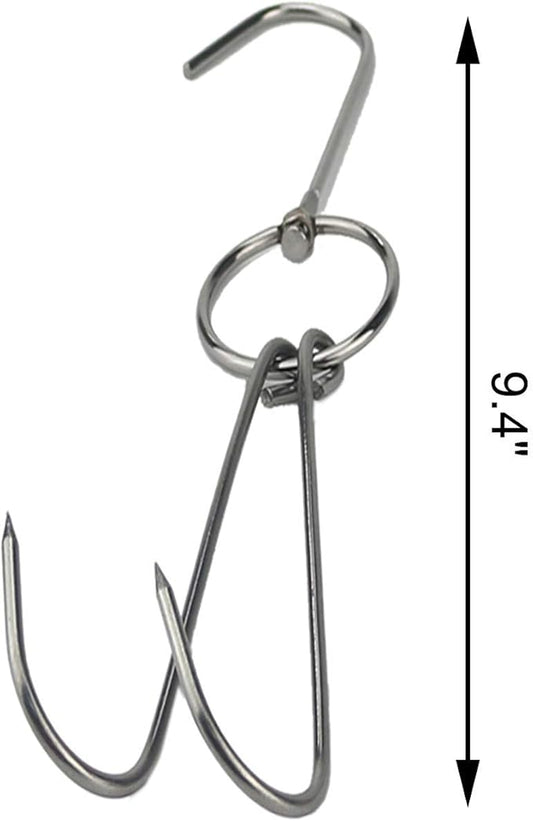 TIHOOD 9.4" Stainless Steel Double Meat Hooks Roast Duck Bacon Shop Hook BBQ Grill Hanger Cooking Tools Accessories (12 Packs) (12 Packs)