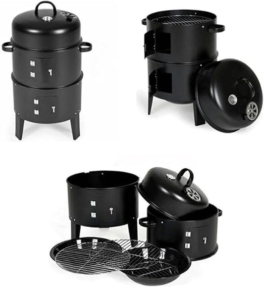 Outdoor Double-Layer Grill, Charcoal Wood Fired Braising and Smoking Stove, Black Steel American Traditional Style for Garden & Outdoor Use