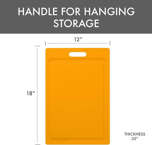 Dexas NSF Certified Polysafe Cutting Board with Handle and Juice Well, 12 x 18 inches, Reversible Kitchen Cutting Board, Yellow