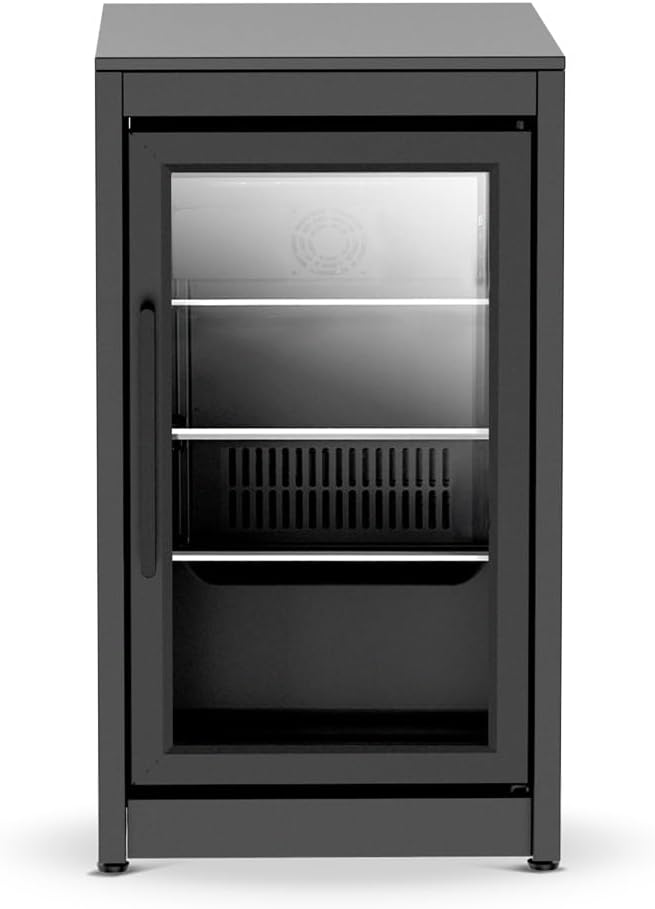 cozze® Elements Outdoor Kitchen Module 52 for Fridge Integration, Galvanised Powder-Coated Steel, 15 mm HPL Worktop, Matt Black, Fridge Not Included