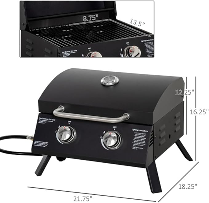 Portable Charcoal Grill with Piezo Ignition & Thermometer – Compact 21.75" Foldable BBQ Grill for Camping, Lightweight Smoker Box with Cool-Touch Handles & Removable Ashtray