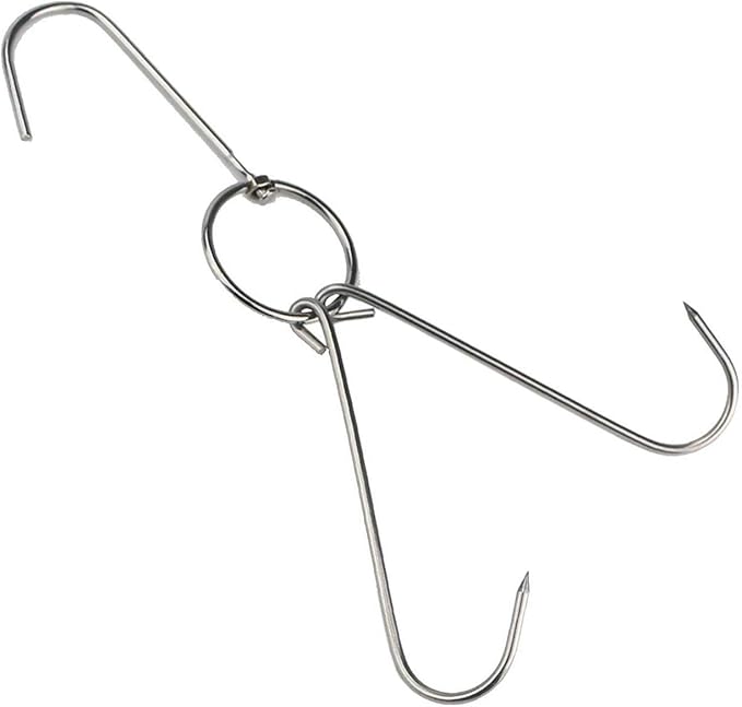 TIHOOD 6PCS 9.4" Stainless Steel Double Meat Hooks Roast Duck Bacon Shop Hook BBQ Grill Hanger Cooking Tools Accessories (6 Packs)