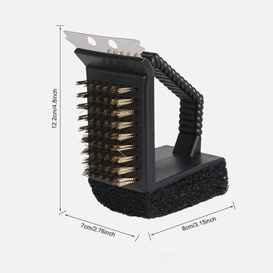 2 Pack Grill Brush and Scraper with Wire Bristles and Bristle-Free Scour 2 Side Brushes Handheld Short Handle Scrubber for Grill Grate Cleaner Cast Iron Charcoal Racks Grid BBQ Cooking Grates