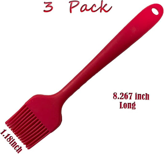 Pastry Brush For Baking,Silicone Basting Brush For Cooking,315°C Heat Resistant Food Brush for Oil & Sauce,Non-Shedding Kitchen Brushes for Butter Bread Meat Egg Wash Cake Baster(3pc Red)