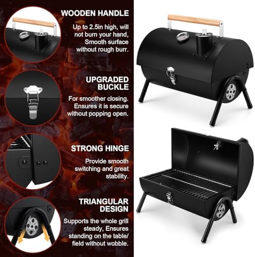Joyfair Portable Charcoal Grill with Camping Beach Chair for Adult, Small Tabletop Barbecue Grill for Outdoor Camping Backyard Party BBQ Cooking, Extra Thick Steel & Heavy Duty