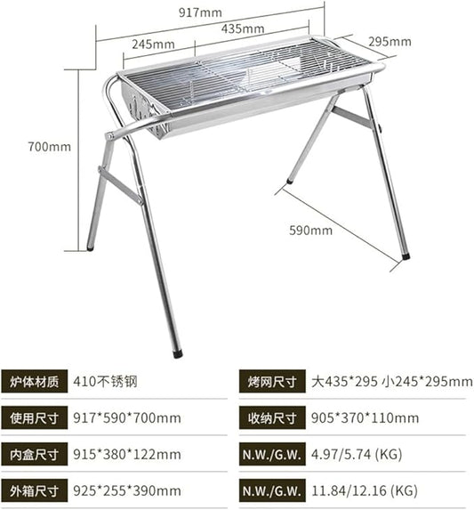 Portable Charcoal Grill for Camping BBQ Grills Outdoor Barbecue Grill Stainless Steel Charcoal Grills BBQ Grill Lightweight Easy Carry Camping Grill Outdoor Grill,917 * 590 * 700Mm-D