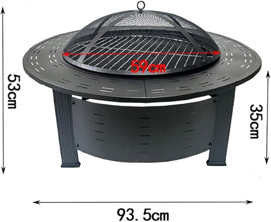 4-in-1 Outdoor Dining Table, Portable Round Stove, Heavy-Duty Round Barbecue Stove with Spark Cover and Log Poker & PVC Cover, Table Smokeless Charcoal Rack, Cooking Tea, Full Set of Heating Brazier