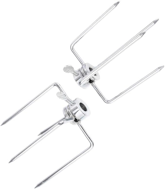 1 Pair Stainless Steel 304 Grill Rotisserie Meat Forks Set- Fits 12mm 3/8" Round Hexagon Spit Rods for rotisserie kit for Gas Charcoal Grill