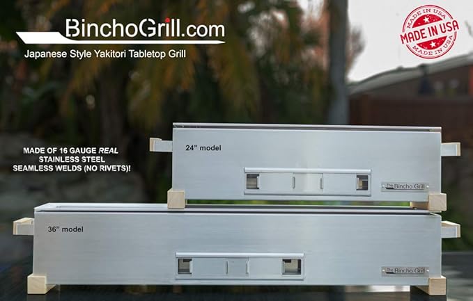 The Bincho Grill 36" Yakitori Charcoal Grill, Japanese Style Tabletop Robata BBQ – Stainless Steel, Commercial Grade Binchotan Grill for Skewers – Authentic, Heavy-Duty, Rust-Resistant