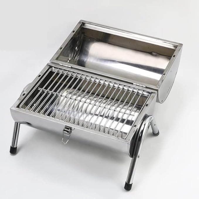 Camping Barbecue Grill Stainless Steel Foldable BBQ Grill with Handle Lightweight Charcoal Grill Stove for Camping Picnic Outdoor Barbecue Charcoal Grill