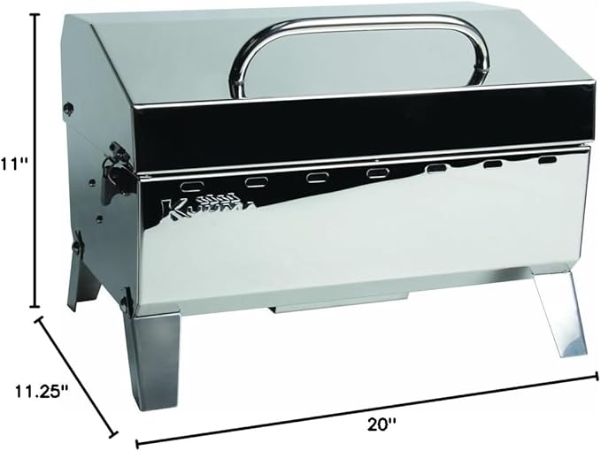 Camco Kuuma Stow N Go 125 Stainless Steel Gas Grill with Latch, Handle, and Pedestal Mount for Patio, Lawn, and Garden, Silver