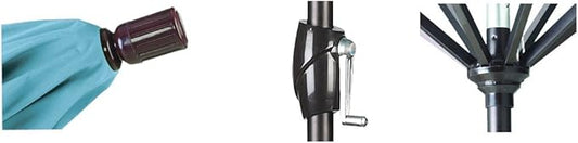 California Umbrella GSPT908302-5476 9' Round Aluminum Market, Crank Lift, Push Button Tilt, Black Pole, Sunbrella Heather Beige Patio Umbrella, 9-Feet