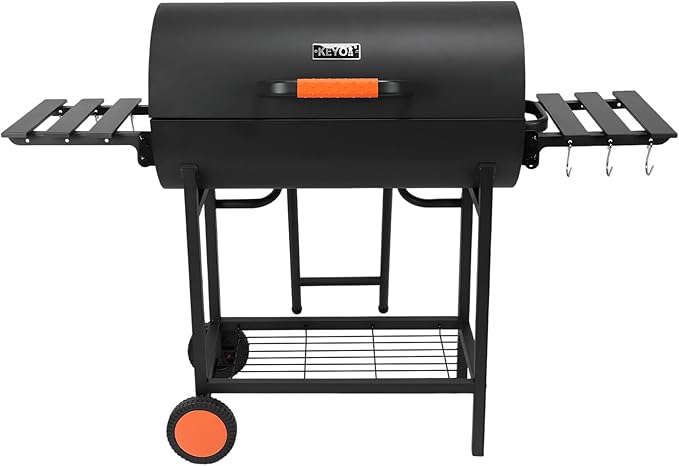 Generic Barrel Barbecue Charcoal Grill 871 Square Inches Cooking Area Outdoor BBQ Grill with 2 Foldable Side Tables Charcoal Barrel Grills for Patio Backyard Camping Picnics Tailgating Parties