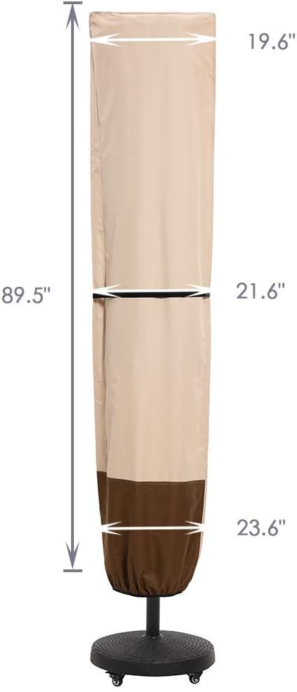 SUPERJARE Patio Umbrella Cover with Rod for 7 to 11 Ft Umbrellas & 15 Ft Double-Sided Umbrellas, 600D Protective Waterproof Cover with Zipper, Beige & Brown