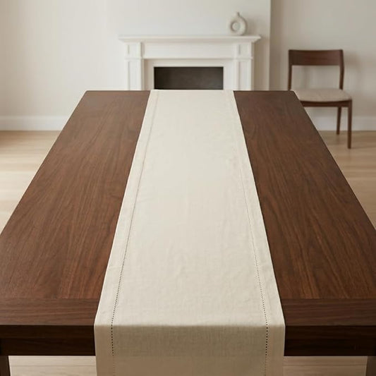 Urban Villa Christmas TableRunner 100% Cotton Fused Table Runner 14''x 72'' Over Sized Hemstitch Ivory Table Runner Every Day Use Heavier Quality TableRunner