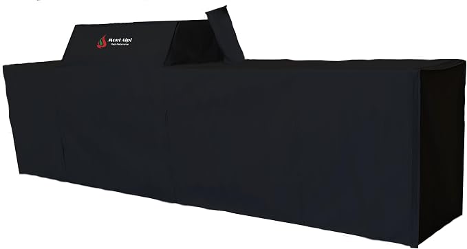 Mont Alpi All Weather Cover for 6-Burner 120"W Original Deluxe Black 400 Series Outdoor Kitchen Island with Beverage Center - MAi400-BEV / MAi400-DBEV / MAi400-BSSBEV / MAi400-DBEVFC / MAi400-BSSBEVFC