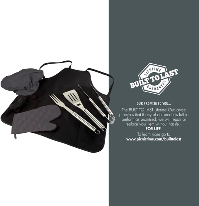 Picnic TIME BBQ Apron Tote Pro Grill Set, (Black with Gray Accents)