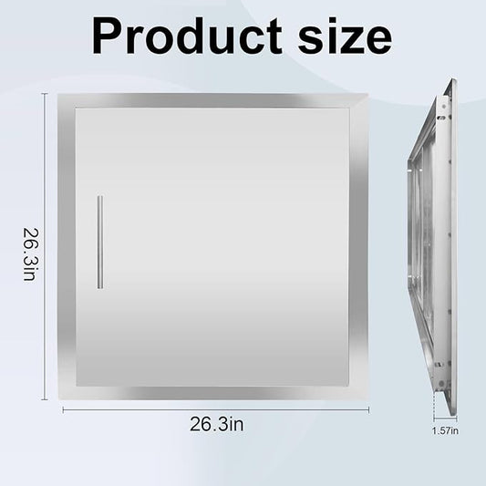 Outdoor Kitchen/BBQ Access 26.3" W X 26.3" H Double Doors,Thickened 304 Stainless Steel Flush Mount Outdoor Kitchen Accessories Door for Indoor/Outdoor Kitchen Outdoor Cabinet BBQ Island