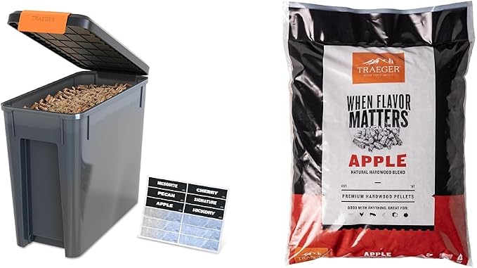 Bundle of Traeger Grills BAC637 StayDry Pellet Bin, 22lb Capacity Wood Pellet Container + Traeger Grills Apple 100% All-Natural Wood Pellets for Smokers & Pellet Grills 18 lb. Bag