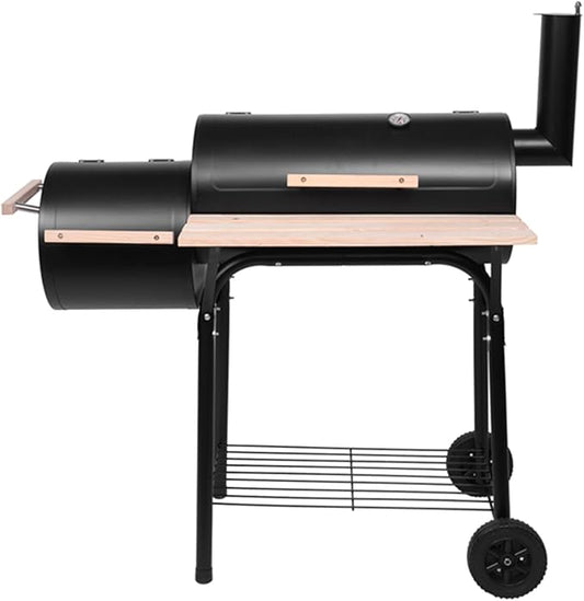 BOYANG Heavy Duty BBQ Charcoal Grill, BBQ Barrel Grill with Offset Smoker, High Temperature Spray Paint, for Large Gathering, Backyard Cooking, Outdoor Camping