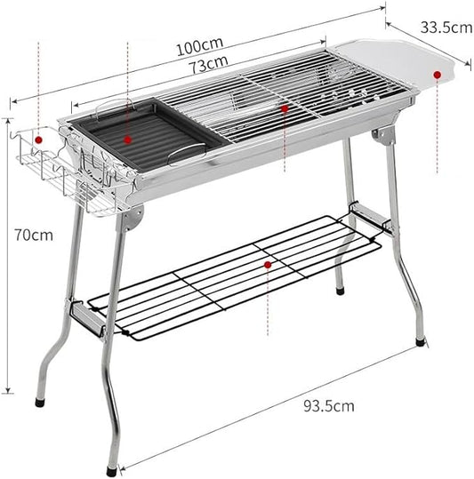 TOWINE Portable Charcoal Grills Large Barbecue Grill Household Frying and Grilling Dual Purpose Barbecue Grill Outdoor Folding Barbecue Grill for Outdoor Backyard Picnic Home