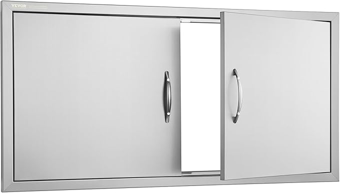 VEVOR BBQ Access Door, 42W x 21H Inch Double Outdoor Stainless Steel Flush Mount Door with Handles, for BBQ Island, Grilling Station, Outside Cabinet