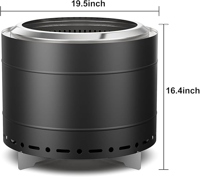 Panovue 19.5 inch Smokeless Fire Pit with Carry Bag, Stainless Steel Outdoor Smokeless Firepit, Wood Burning Fire Pits for Camping, Bonfire,Low Smoke Firepit for Outside(Black)
