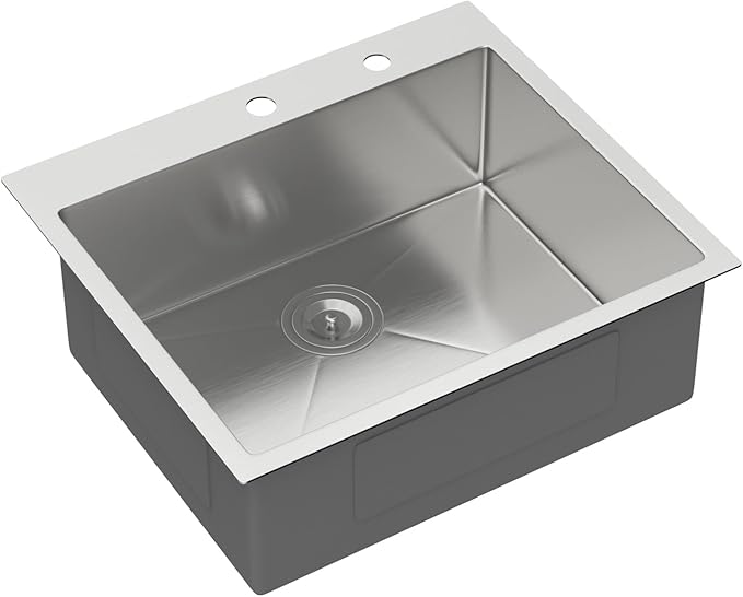 25 Inch Drop in Kitchen Sink 25x22 Drop in Kitchen Sink 16 Gague Topmount Stainless Steel Single Bowl Handmade Sinks Large Deep Basin 25"x22"x9"