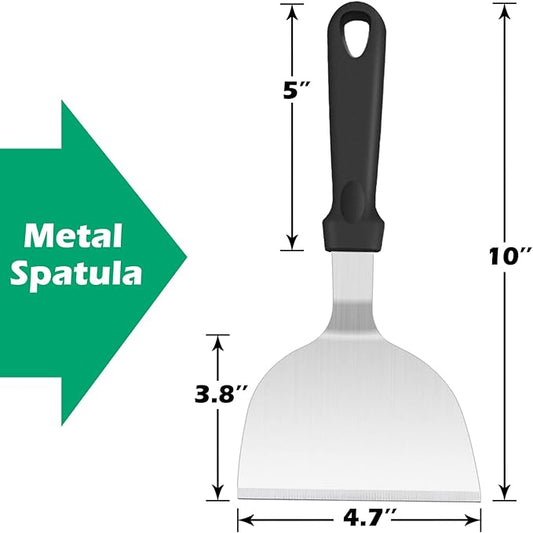 Metal Spatula Set of 2, HaSteeL 10 x 4.7In Stainless Steel Griddle Turner Flipper, Flat Top Griddle Teppanyaki Hibachi Tools for Barbecue Camping Cooking, Plastic Handle & Easy to Clean