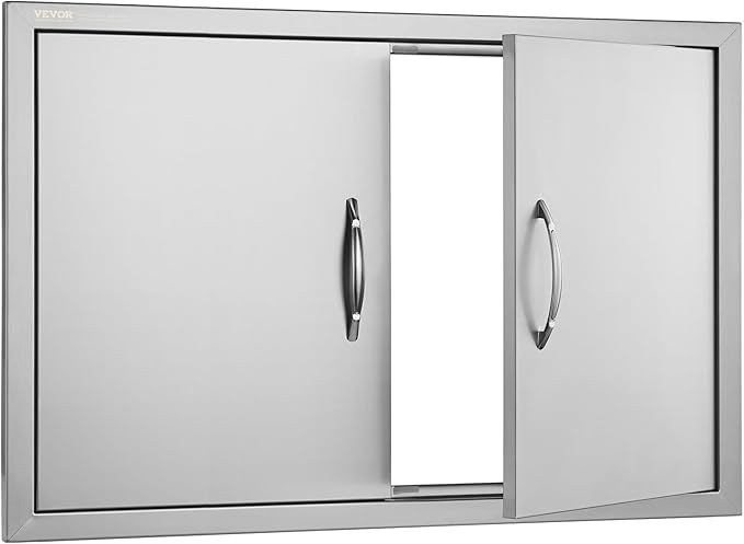 VEVOR BBQ Access Door, 33W x 22H Inch Double Outdoor Kitchen Door, Stainless Steel Flush Mount, Wall Vertical with Handles, for BBQ Island, Grilling Station, Outside Cabinet