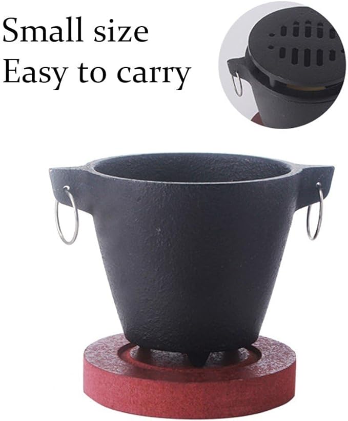 Portable Japanese Smokeless Mini Barbecue Charcoal Grill for Single Person Camping Picnic Party Cooking with Wooden Base and Fuel Holder