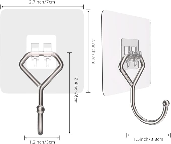 Large Adhesive Hooks 44Ib(Max), Wall Hooks Self-Adhesive Traceless Clear and Removable, Waterproof and Rustproof Hooks for Hanging for Home Bathroom Kitchen Office and Outdoor, 10-Pack