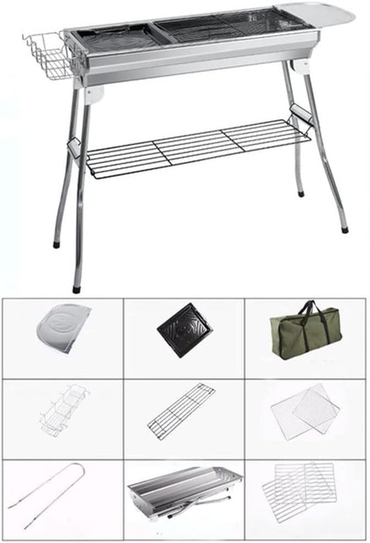 Portable BBQ Grill Stainless Steel Charcoal Barbecue Grill Folding Camping Grill Makes Juicy Lamb Shish Kebab, Shashlik, Spiedini Skewer for Outdoor Camping Grilling Picnics Cookouts Party ( Size : Hi