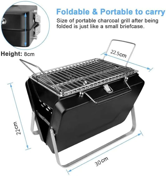 Portable Charcoal BBQ Grill, Briefcase Shape Non-stick Steel Barbecue Grill for Outdoors Camping Picnic and Party Cooking
