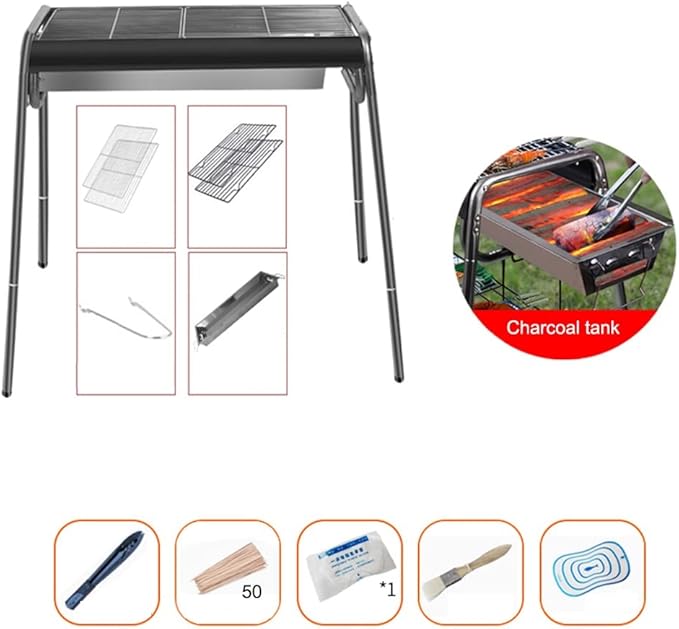 Barbecue Charcoal Grill, Portable Folding BBQ Tool Kits for Camping, Picnic, Outdoor, BBQ,Suitable for 5-15 People (Black 73 * 31 * 81cm)