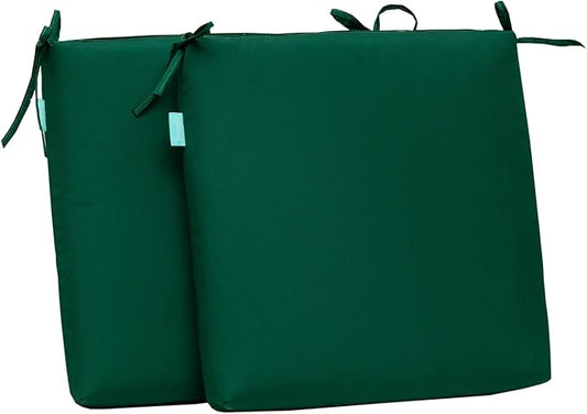 QILLOWAY Outdoor Indoor Seat Cushions, Square Foam Dining Chair Pads,All Weather, 17"x17"x3",2 Count (Mallard/Forest Green)