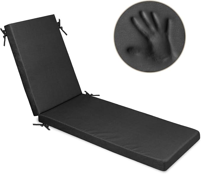 Milliard Memory Foam Outdoor Chaise Lounge Cushion – Lounge Cushion with Waterproof and Washable Cover, Patio Chair Cushion – Ultimate Comfort Lawn Chairs Cushion, 73x21x2.5 Inches – (Black)