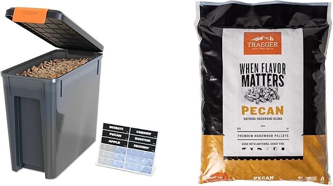 Bundle of Traeger Grills BAC637 StayDry Pellet Bin, 22lb Capacity Wood Pellet Container + Traeger Grills Pecan 100% All-Natural Wood Pellets for Smokers & Pellet Grills 18 lb. Bag