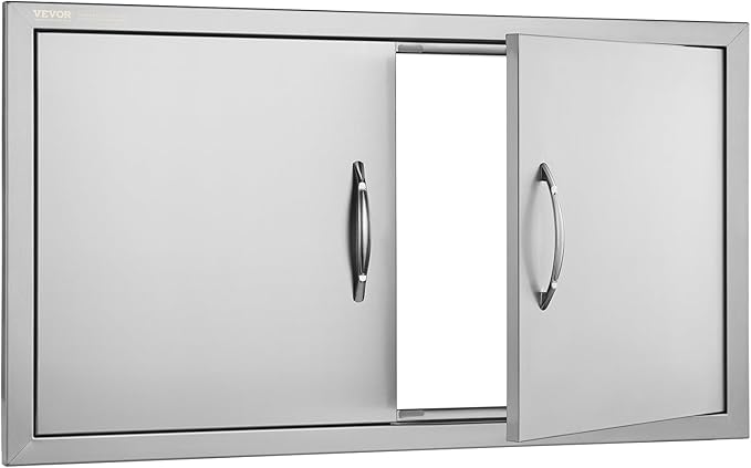 VEVOR Double BBQ Access Door, 34W x 19H Inch Stainless Steel Flush Mount Vertical Wall Door with Handles for BBQ Island, Grilling Station, Outside Cabinet